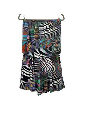 Vintage Body Language Paris Womens Medium Romper Zebra Multicolor Strapless Y2K
